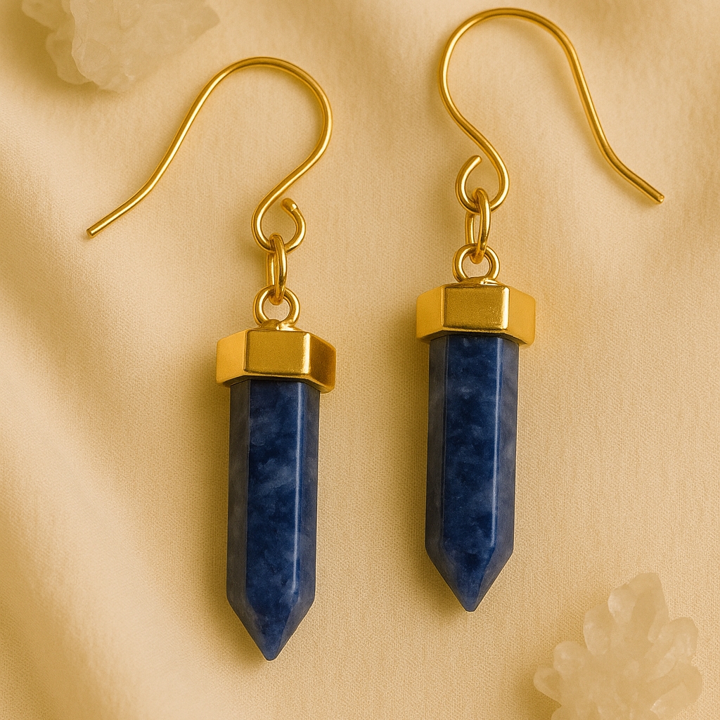 Vibrant Blue Sodalite Crystal Gold-Toned Earrings